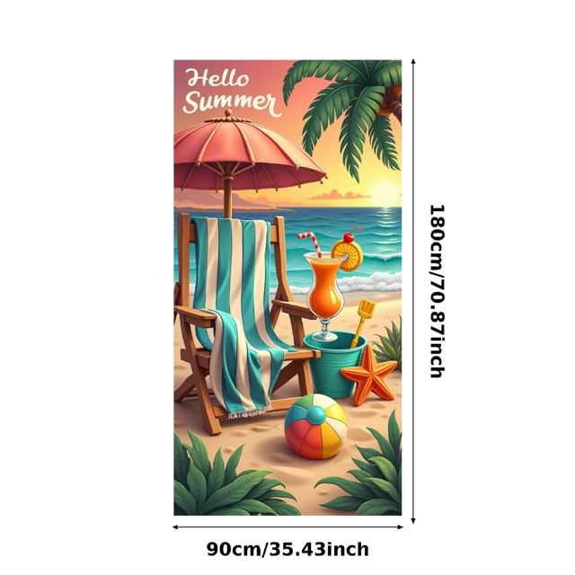 Colorful Summer Beach Vacation Banner Decorative Design Palm Tree Ocean View Lounge Chair for Summer Party Beach Party Holiday Decoration