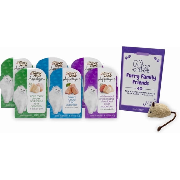 Fancy Feast Appetizers Wet Cat Food 4 Flavor Sampler (2) Each: Chicken Beef, Tongol Tuna, White Meat Chicken Tuna (1.1 Oz) | MerlinsMart Zine & Catnip Toy