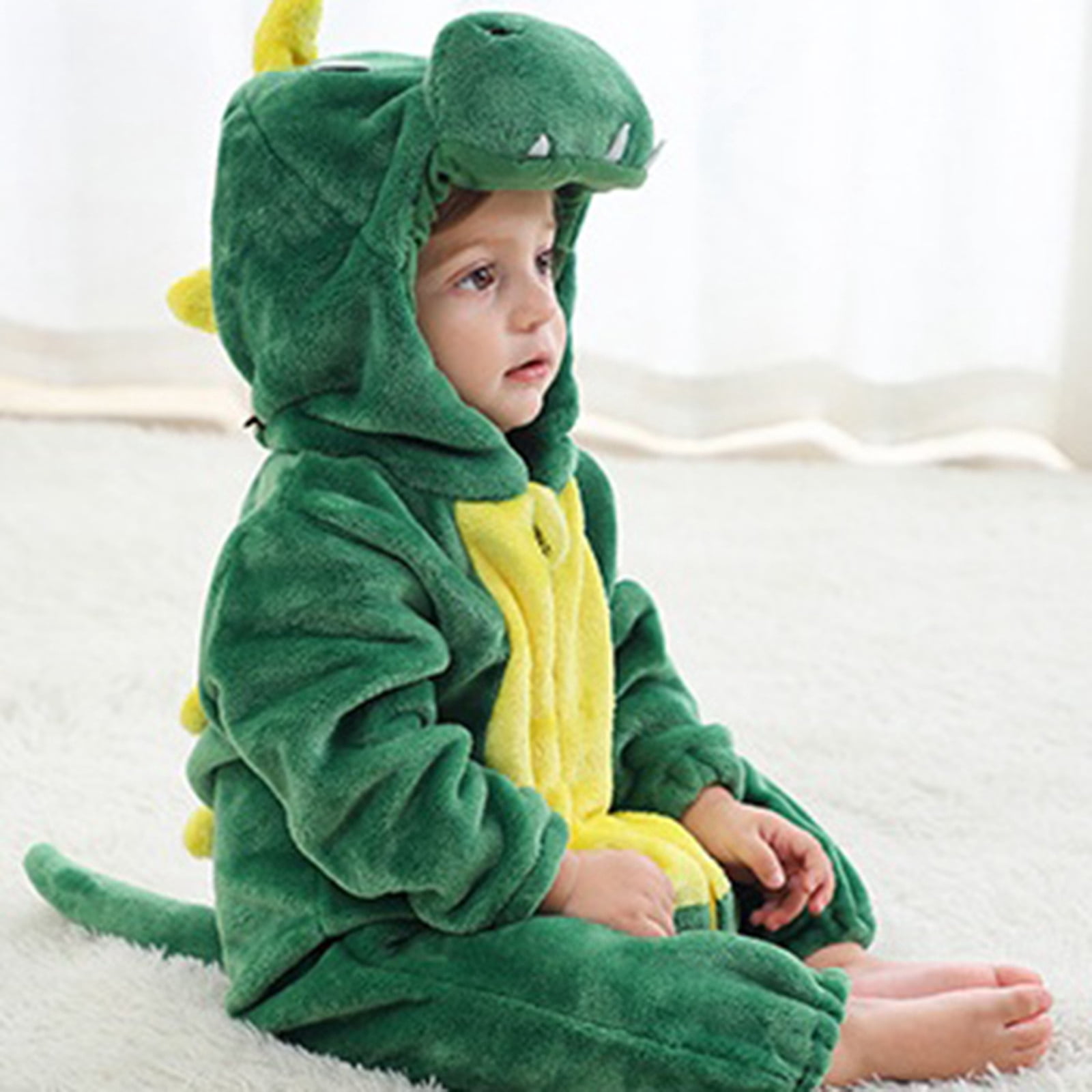Little Boys Bodysuits Cute Cartoon Animal Hooded Romper Fall Winter Thicken Warm Fuzzy Long Sleeve Overall Unisex Pajamas Cute Bodysuit