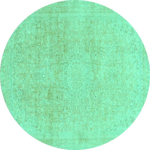 Ahgly Company Machine Washable Indoor Round Abstract Turquoise Blue Modern Area Rugs, 5' Round