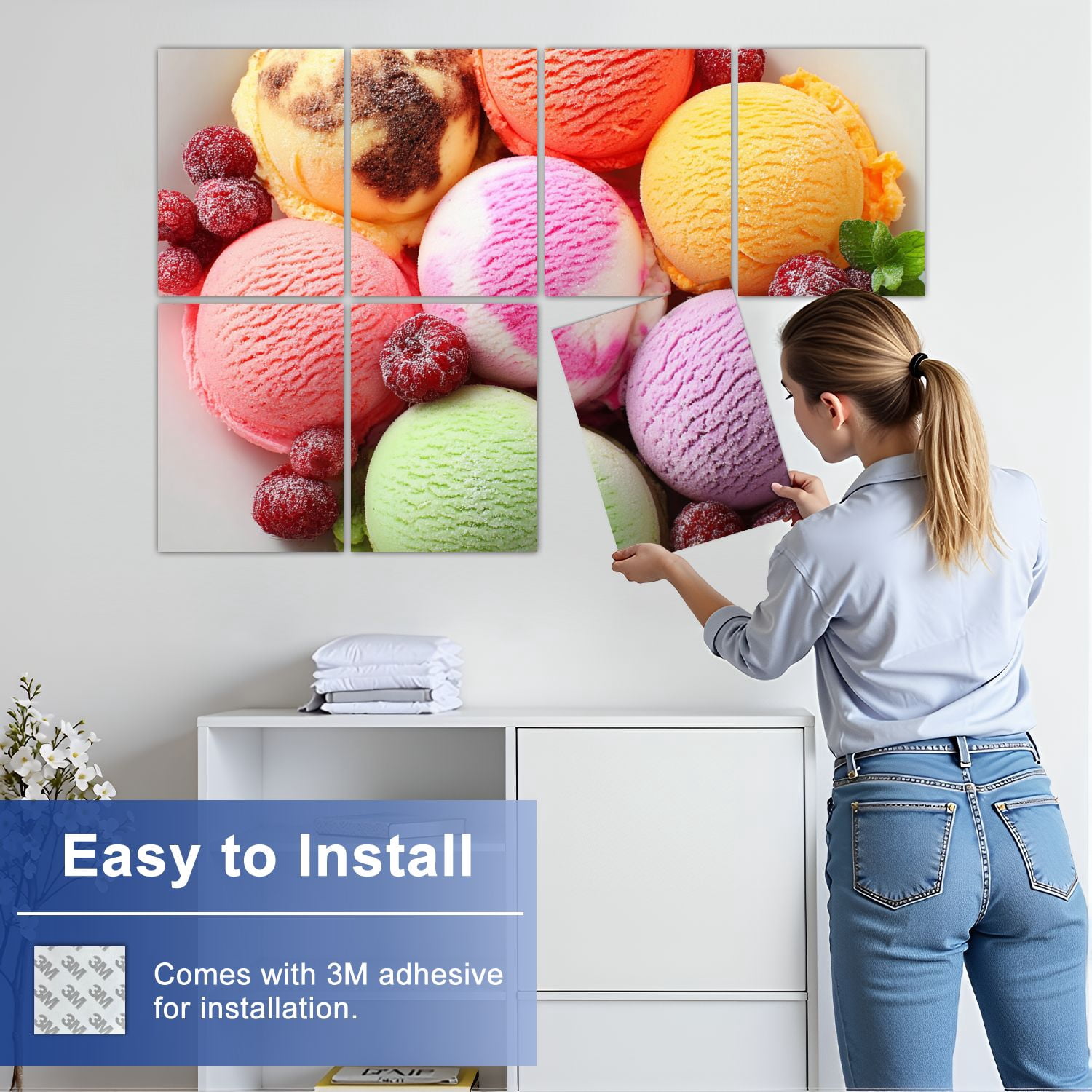 8 Pack Art Acoustic Panels Sound Absorbing Assorted ice cream Decorative Soundproof Wall Panels Self Adhesive for Nursery Game Room Bedroom 48"x32"