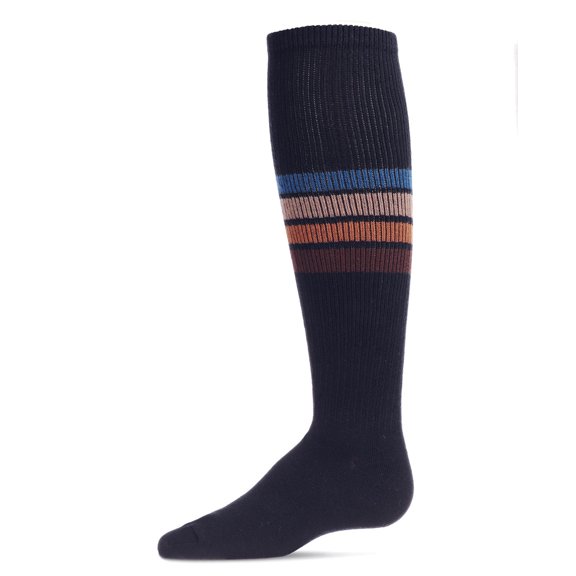 MeMoi Retro Stripe Cotton Blend Thin Ribbed Knee High Socks - Girls - Female, 4, Navy