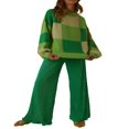 thumbnail image 3 of PENGXIANG Femmes Manches Longues Col Rond Rayé Bloc de Couleur Décontracté Surdimensionné Pull Pull-Over Tricoté Tops Brun, 3 of 6