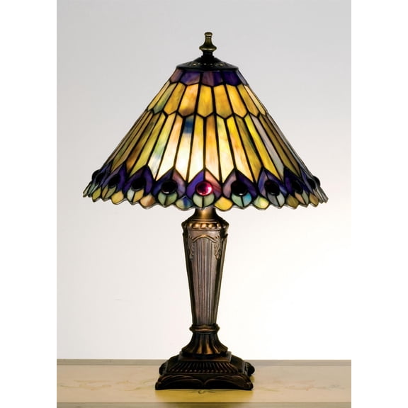Meyda Lighting 17'H Tiffany Jeweled Peacock Accent Lamp - 27564