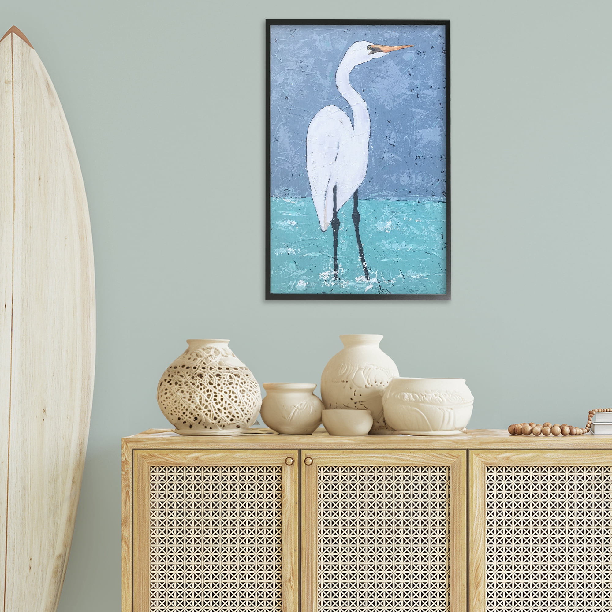 Stupell Industries Sea Heron Standing Animals & Insects Painting Black Framed Art Print Wall Art, 20 x 30