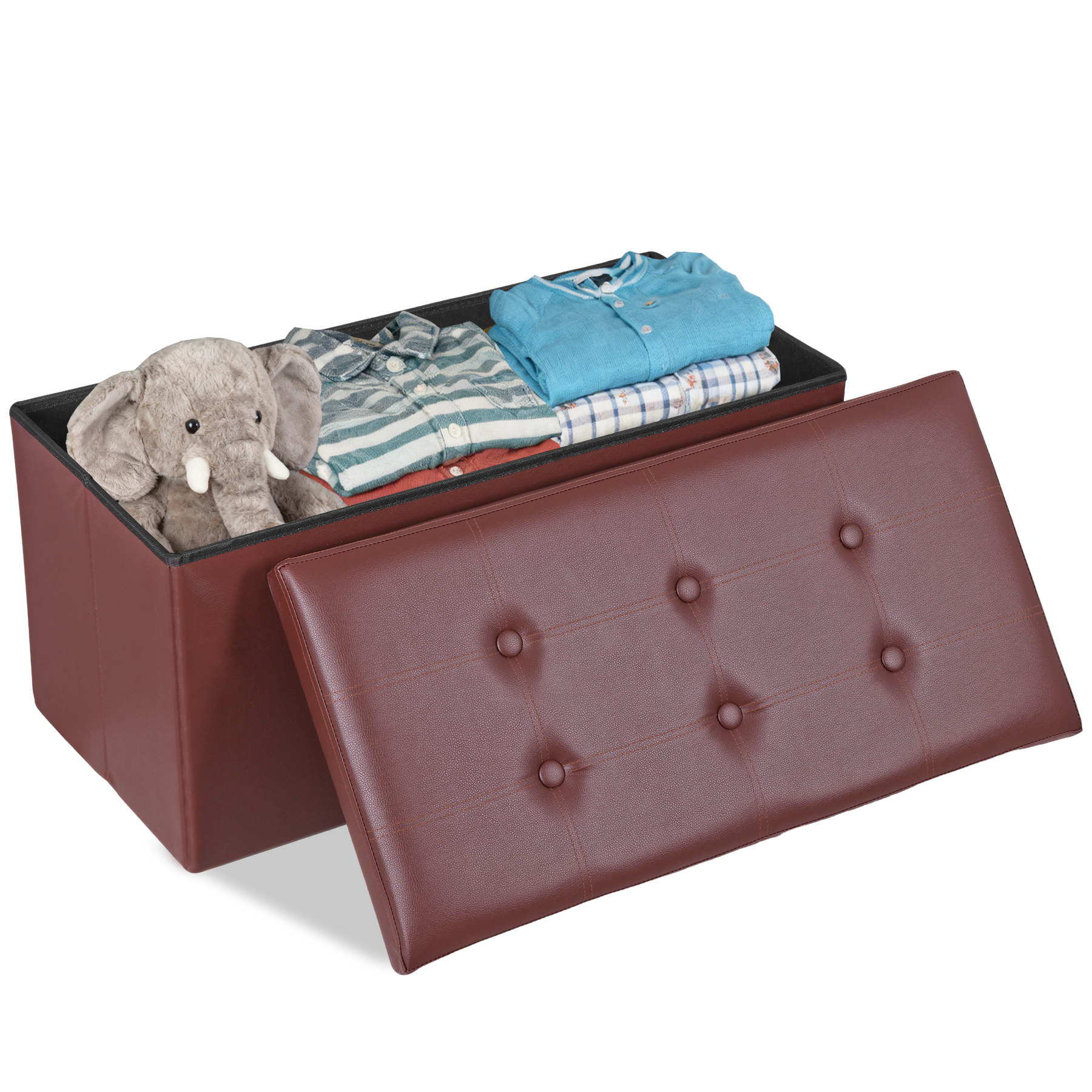 HomGarden 30'' Leather Storage Ottoman Bench Modern Foldable Footrest Padded Seat 350lbs Brown