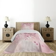 thumbnail image 3 of Ambesonne Pink Quilted Coverlet 2 Pcs, Tree Branch with Flowers, Twin Size, Pink Fuchsia, 3 of 4