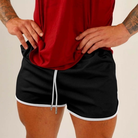 Men's Workout Shorts Fitness Summer Active Split Running Gym Home Running Drawstring Elastic Waist Black Shorts L