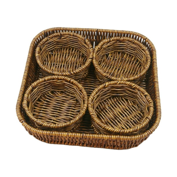 Cestas de mimbre de imitación, cesta para servir tejida a mano