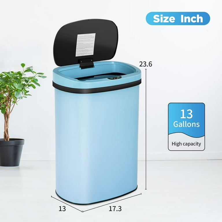  13 Gallon 50 Liter Garbage Can Kitchen Trash Can with Lid  Automatic Sensor Touch Free Stainless Steel Waste Bin for Bathroom Bedroom  Home Office (Blue) : Home & Kitchen
