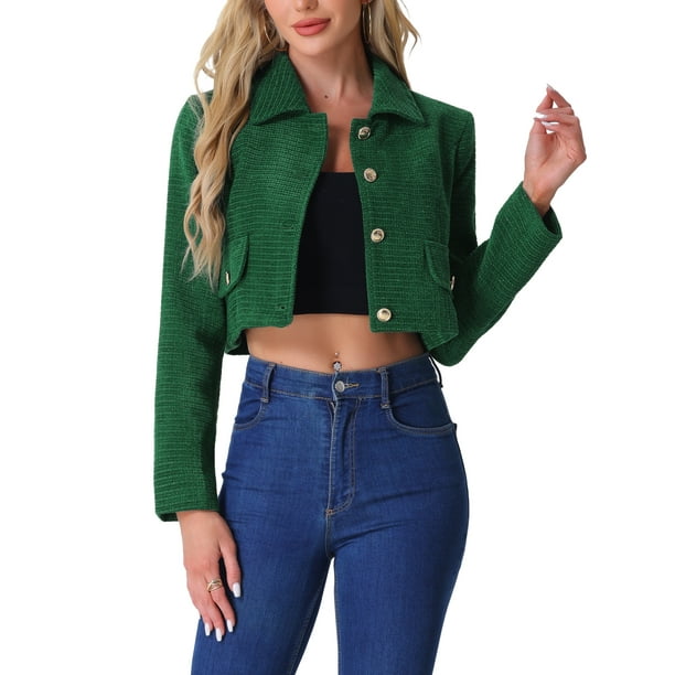 Blazer de Tweed INSPIRE CHIC para traje corto de mujer, chaqueta corta de manga larga