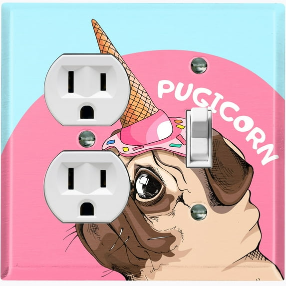 Metal Light Switch Plate Cover Ice Cream Pug Unicorn DOG050
