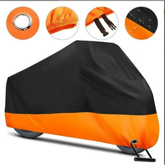 Htwon 3XL Black-Orange Motorcycle Bike Cover Waterproof For Harley Davidson Outdoor