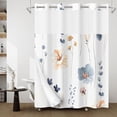 thumbnail image 2 of Cortina de ducha sin ganchos con forro a presión - Cortina de ducha con diseño floral de acuarela - Forro interior de tela impermeable, cortinas de ducha de tela blanca con plantas y flores, lavables, 2 of 5