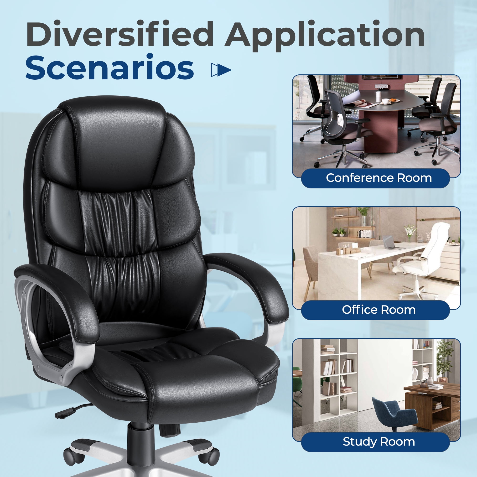 Vineego Office Chair High Back Computer Chair Ergonomic Desk Chair, PU Leather Adjustable Height Modern Executive Swivel Task Chair,Black