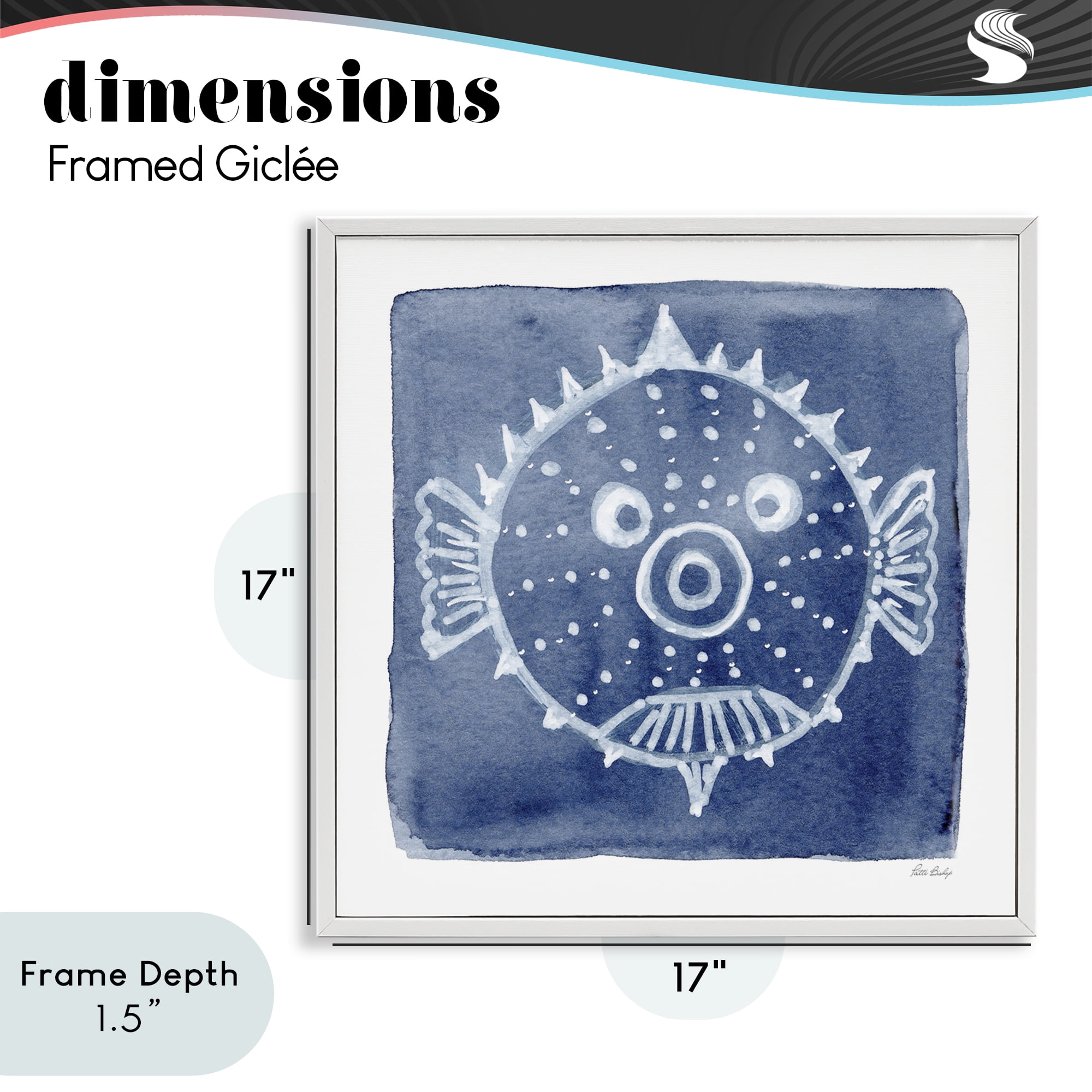 Stupell Industries White Blow Fish on Indigo White Framed Giclee Art, design by Patti Bishop