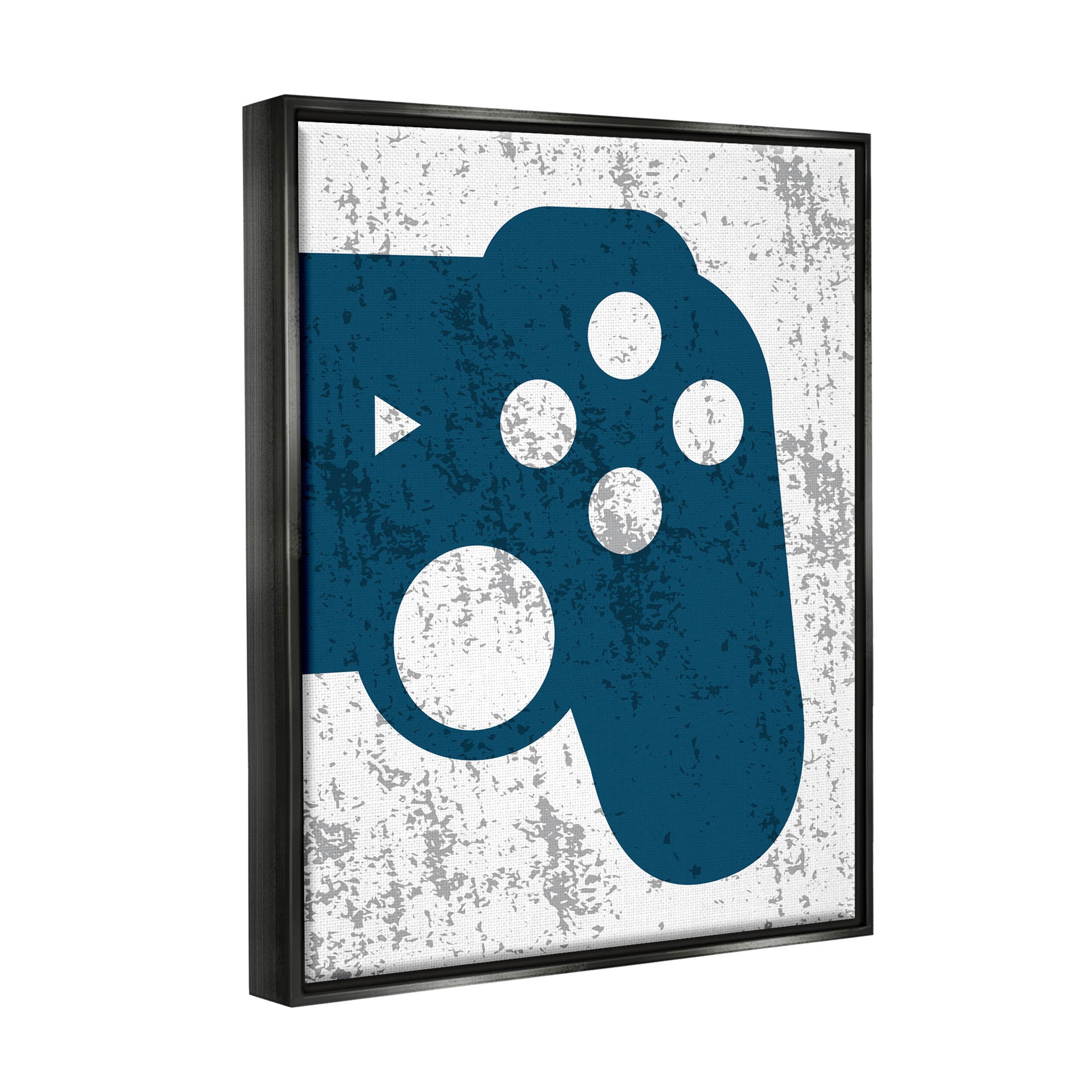 Stupell Industries Blue Gaming Controller Shape Graphic Art Jet Black Floating Framed Canvas Print Wall Art, Design by Kim Allen