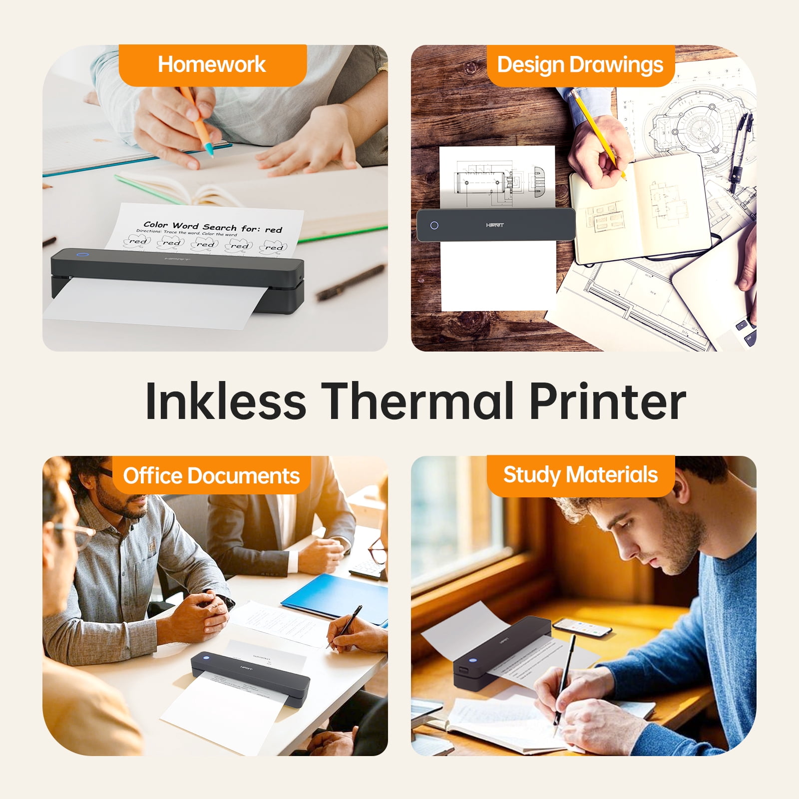 HPRT MT610Pro 300DPI Wireless Portable Thermal Printer Bundle, Inkless Bluetooth Printer with Carrying Case & 200 Sheets Letter Paper, Supports 8.5" x 11", for Home, Office & Travel