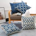 thumbnail image 3 of Set of 4 Decorative Geometric 18 x 18 Inches Throw Pillow Covers - Modern Pattern Linen Square Pillow Cushion Case for Sofa Couch Bed Home Outdoor Car (18" x 18", Blue/Beige), 3 of 6