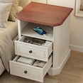 thumbnail image 2 of 24" White Nightstand Set of 2 with Charging Station, Modern Farmhouse Bedside Table with 2 Drawers and Open Shelf, Traditional Wood End Table with Outlets and USB Ports, 2 of 9