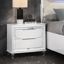 2 Nightstand With Pearl White Color - Fits Bedroom Theme Glamorous In 2 Drawers For Organization