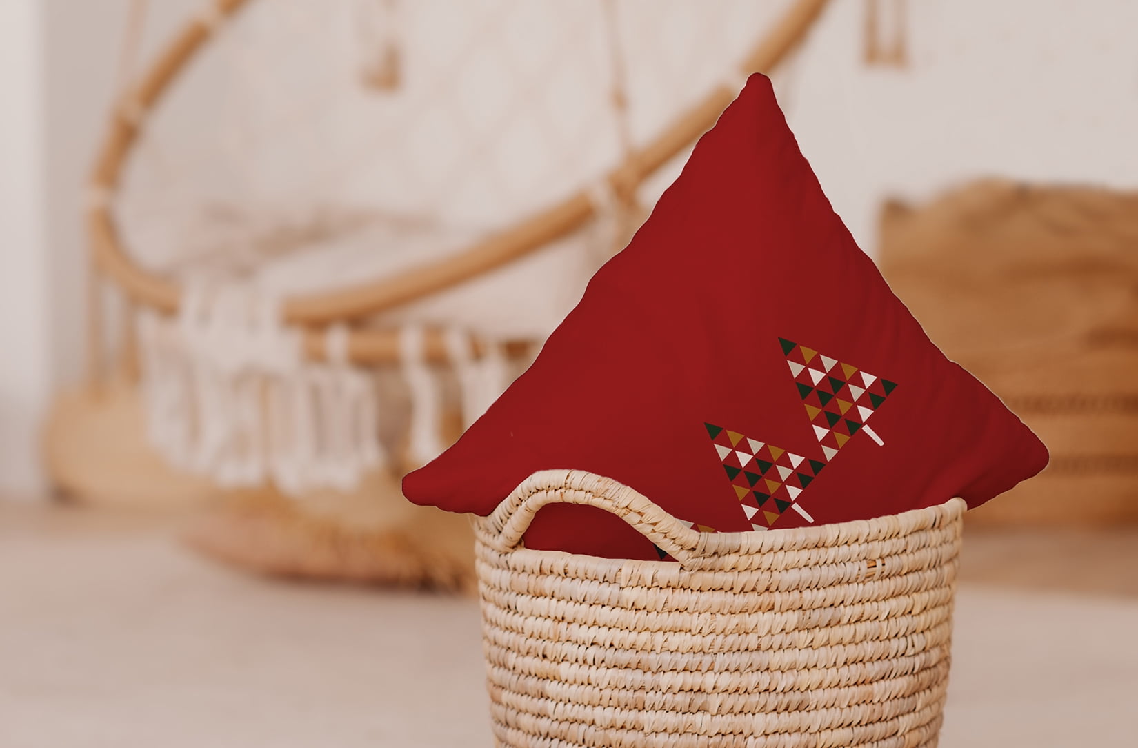 Simply Daisy Merry Red Colored Triangle Trees Christmas Soft Spun Polyester Indoor/Outdoor Throw Pillow, 20" x 20"