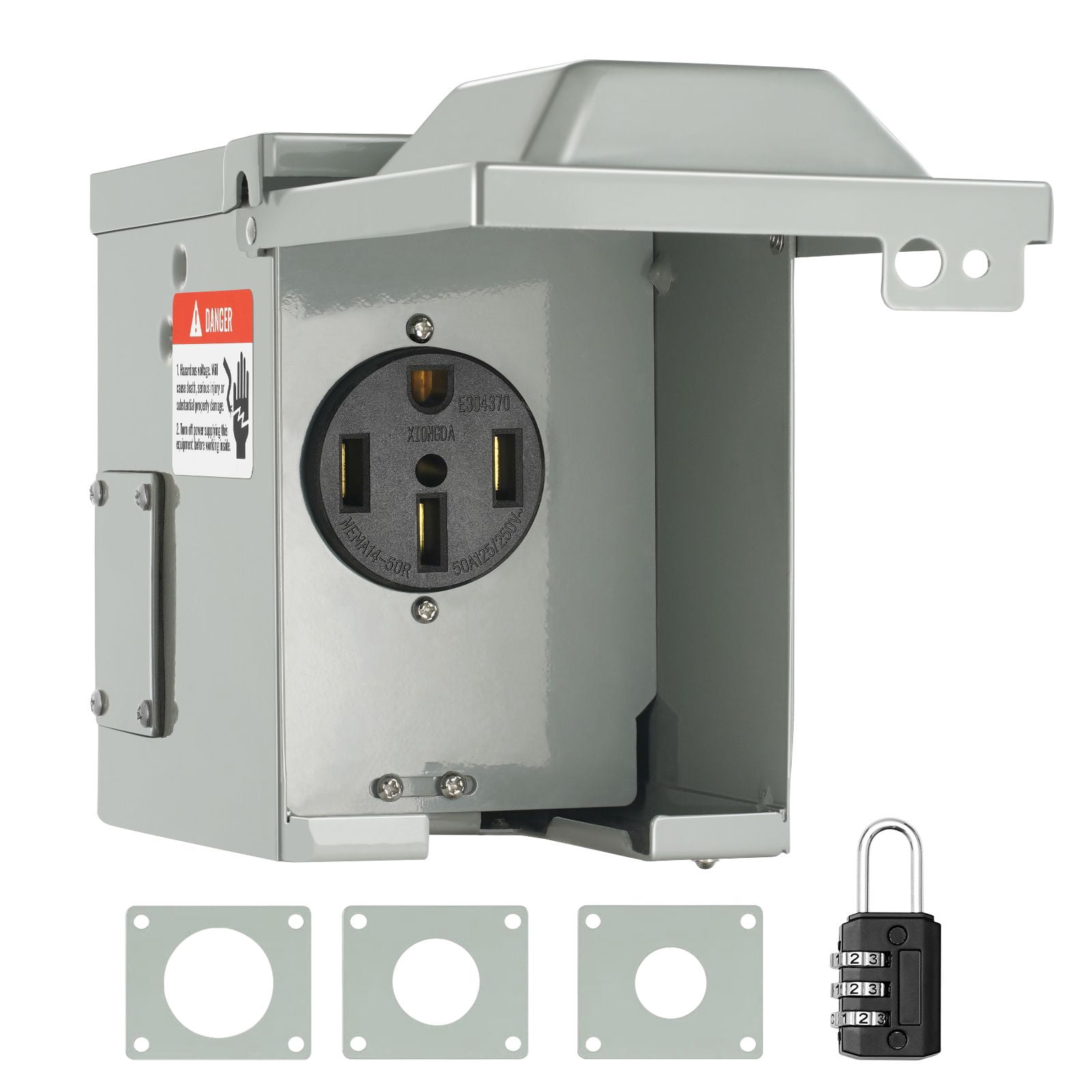 50 Amp RV Power Outlet Box, 125/250 Volt, Enclosed Lockable Outdoor RV Receptacle Box, NEMA 14-50R Weatherproof Electrical Panel, for RV Camper Trailer Motorhome