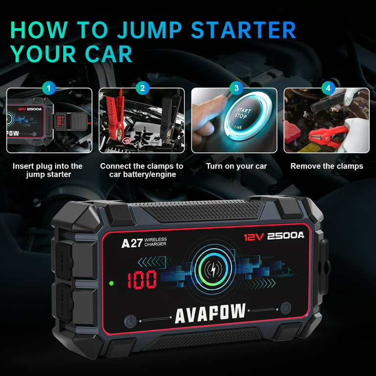 AVAPOW Jump Starter 2000A Peak Portable Battery Jump Starter for Car with  Dual USB Quick Charge 3.0(Up to 8.0L Gas or 6.5L Diesel),12V Jump