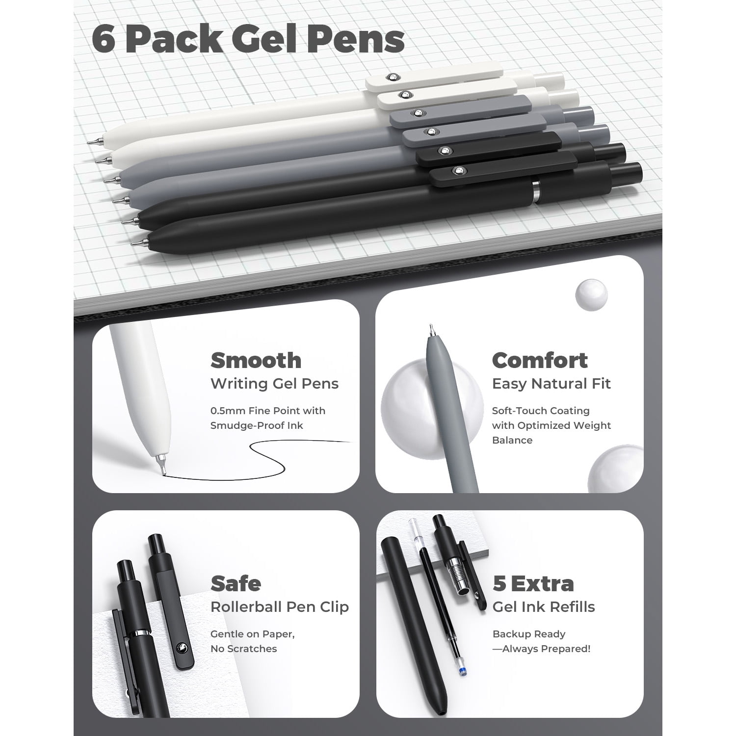 Four Candies 45 PCS Office Supplies with Pen Case, 6 Gel Pens, 6 Art Mechanical Pencil Set, 12 Highlighters for College Essentials Office Stationery (Black)