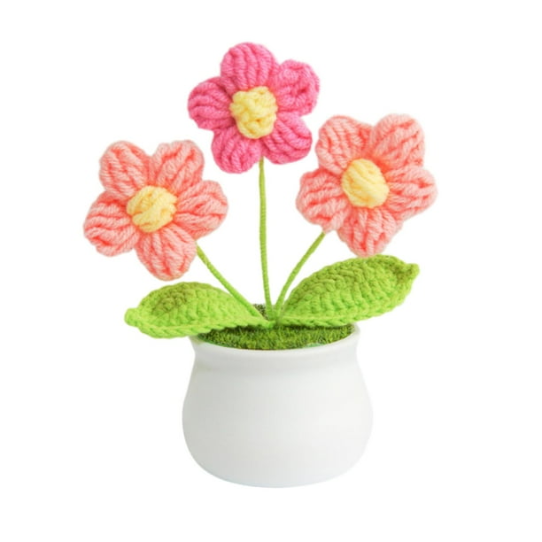 Mini plantas artificiales en maceta, flores tejidas a mano, flores de punto terminadas en maceta Estilo A