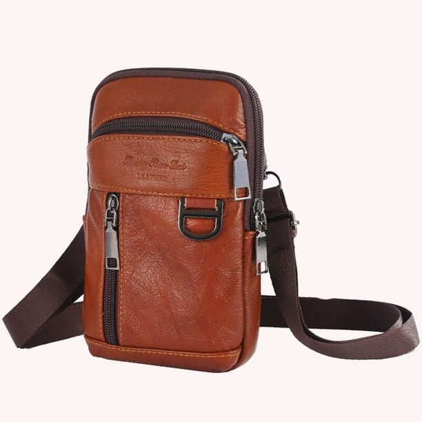 Sac Bandoulière pour Smartphone Homme Marron, Sac de Ceinture