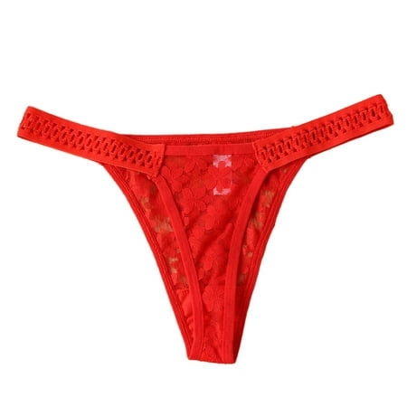 Hantrom Womens Underwear Seamless Underwear Women s Stretch Bikini G-String Panty Lace Trim 3 Colors Comfy Sexy Underwear Panties for Women Sexy Underwear No Show Underwear Red S