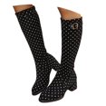 thumbnail image 3 of Polka Stretch Heel Knee High Boots Round Toe Mid Calf Long Footwear, 3 of 8