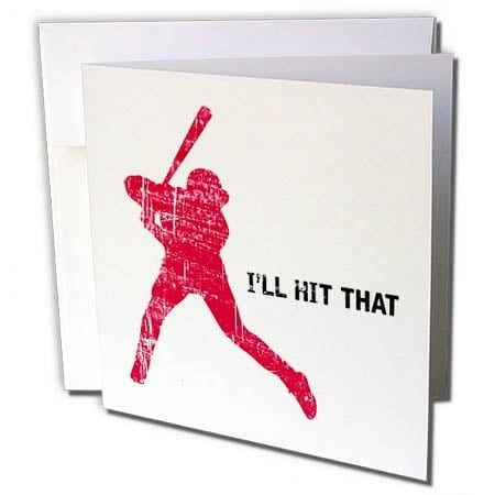 3dRose, Baseball Player Ill hit that Funny silhouette with distressed effect, 1 Greeting Card with envelope