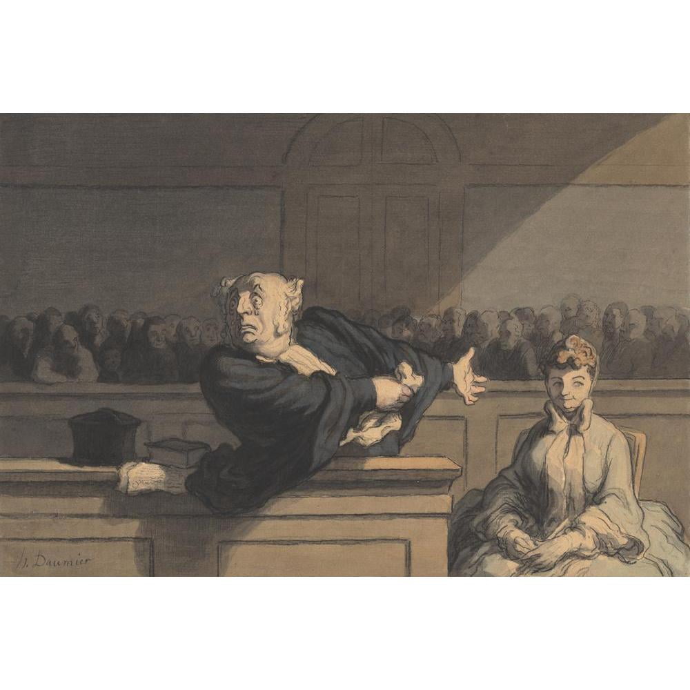 Honoré Daumier 14x11 Black Modern Framed Museum Art Print Titled - The Defender (Counsel for the Defense) (C. 1862-1865)