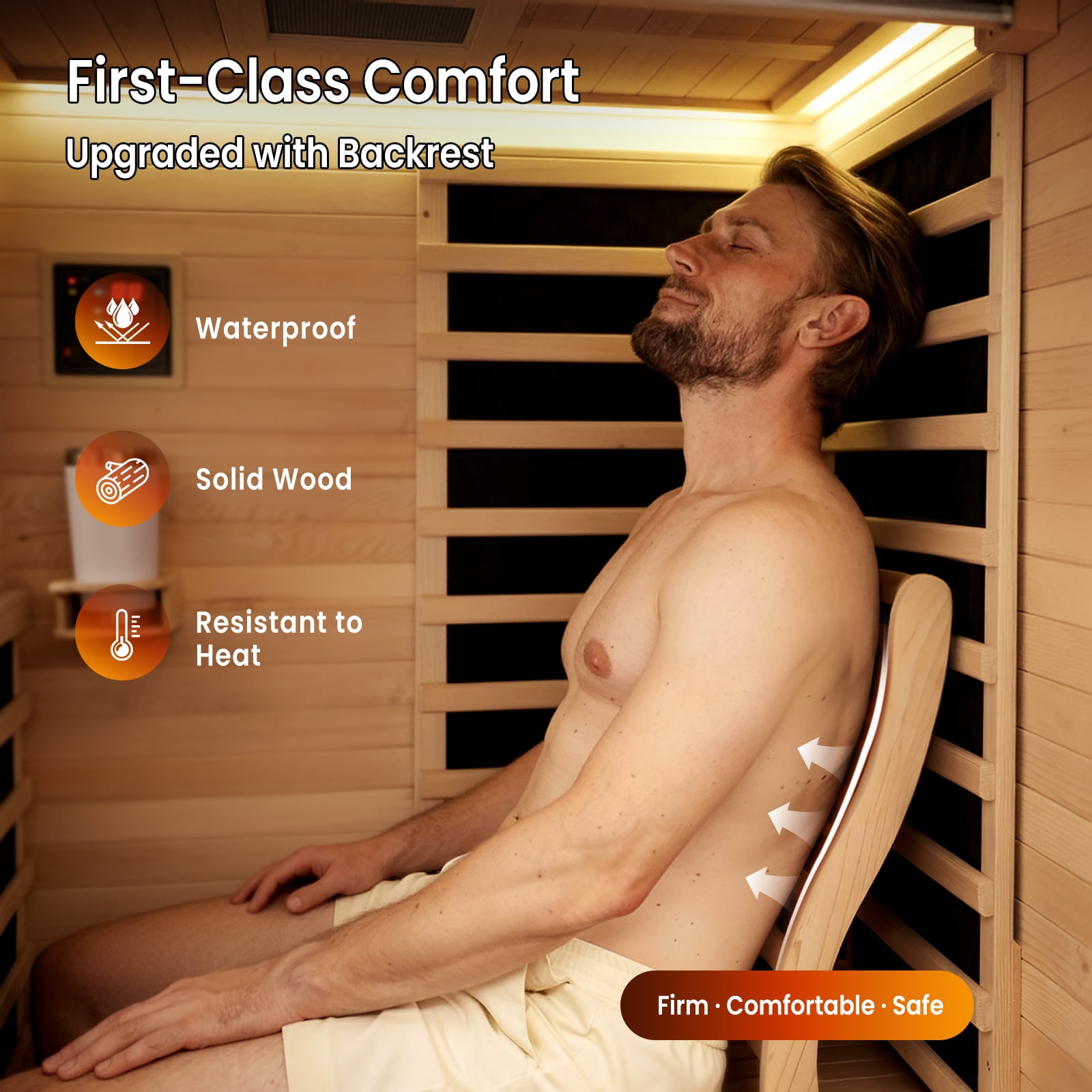Syedee Far Infrared Sauna Home Sauna Spa Room Canadian Hemlock Wood 1000W Indoor Saunas Low EMF 110V with Control Panel and Tempered Glass Door
