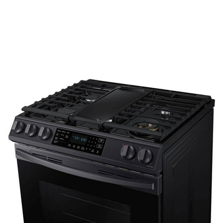 Samsung - 6.0 cu. ft. Front Control Slide-In Gas Convection Range with Air Fry & Wi-Fi, Fingerprint Resistant - Black Stainless Steel