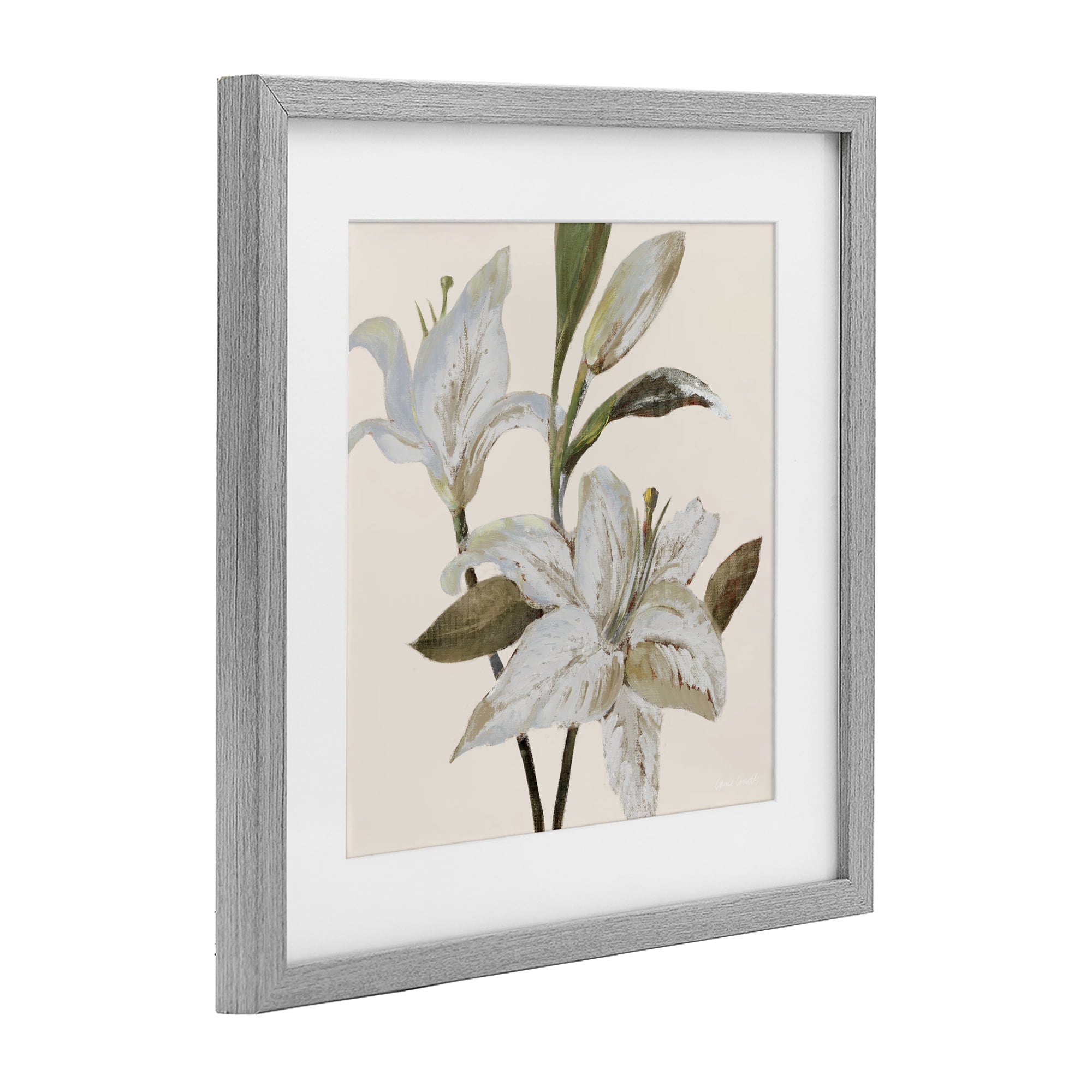 Stupell Industries Lilies Soft Beige Gray Framed Print Under Glass, design by Lanie Loreth