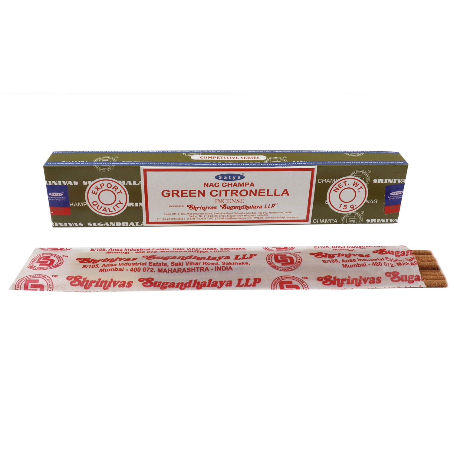 Satya Nag Champa Green Citronella Fragrance Incense Stick Pack Of 12 Aggarbatti Home Scent Fragrance Aromatherapy 15G X 12 Pack (180G)