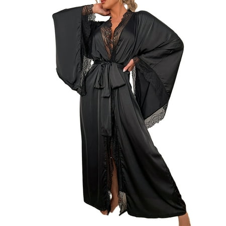 

AMILIEe Lace Lightweight Sleepwear for Women with Long Sleeves and Belt