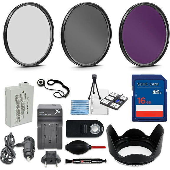 58mm Accessory Kit for Canon EOS Rebel Series: LP-E8 Battery, 16GB SD, HD Filters, Charger, and More