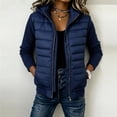 thumbnail image 2 of Women Quilted Puffer Jacket Knit Sleeve Padded Coat Zip Up Hooded Outerwear,Relaxed Comfy Daily Outing Casual Wear,Blue,M, 2 of 7