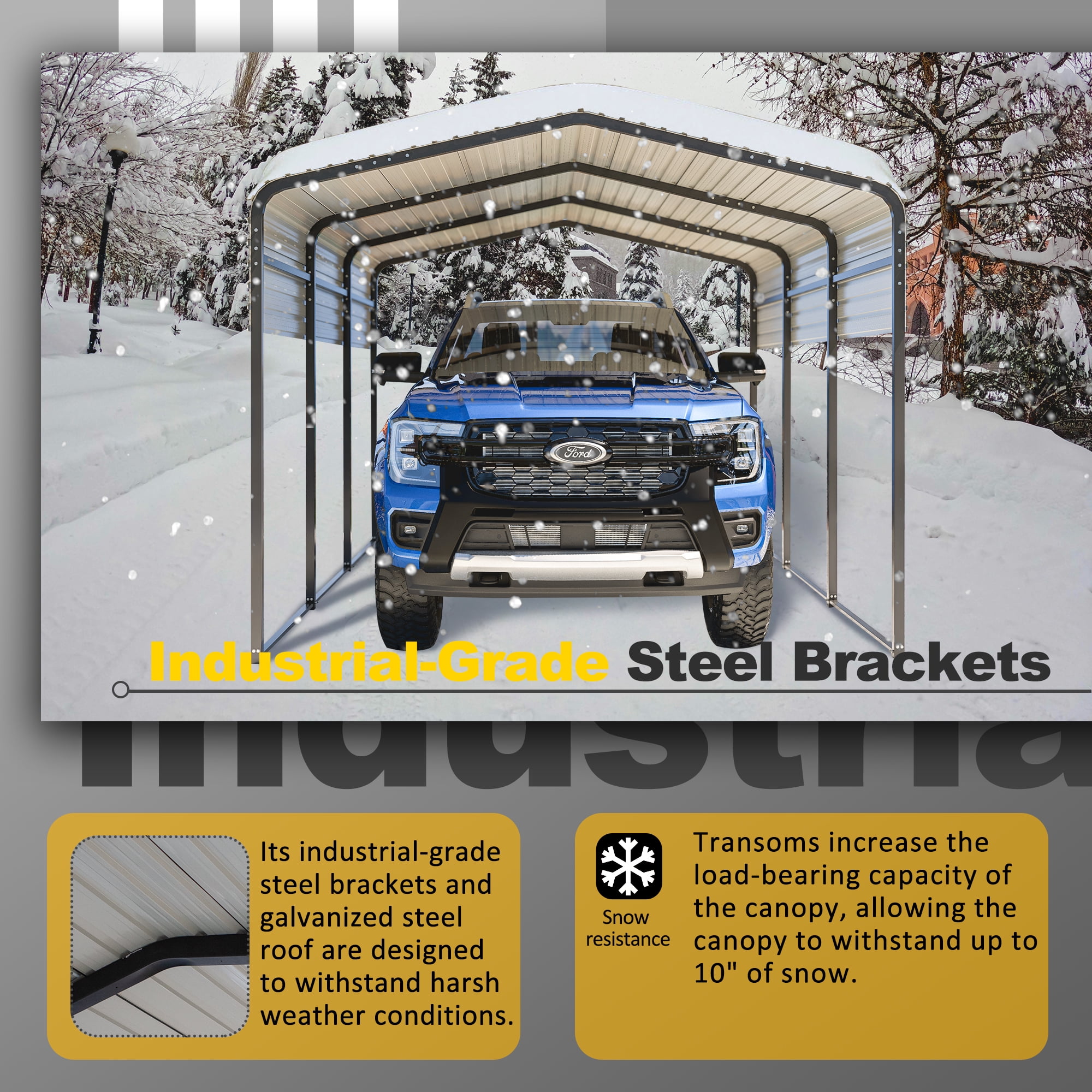 LZBEITEM 10x15 FT Metal Carport Kits, Heavy Duty Canopy with Galvanized Steel Roof, Outdoor Car Tent Garage Shelter Shade for Cars, Boats, and Tractors