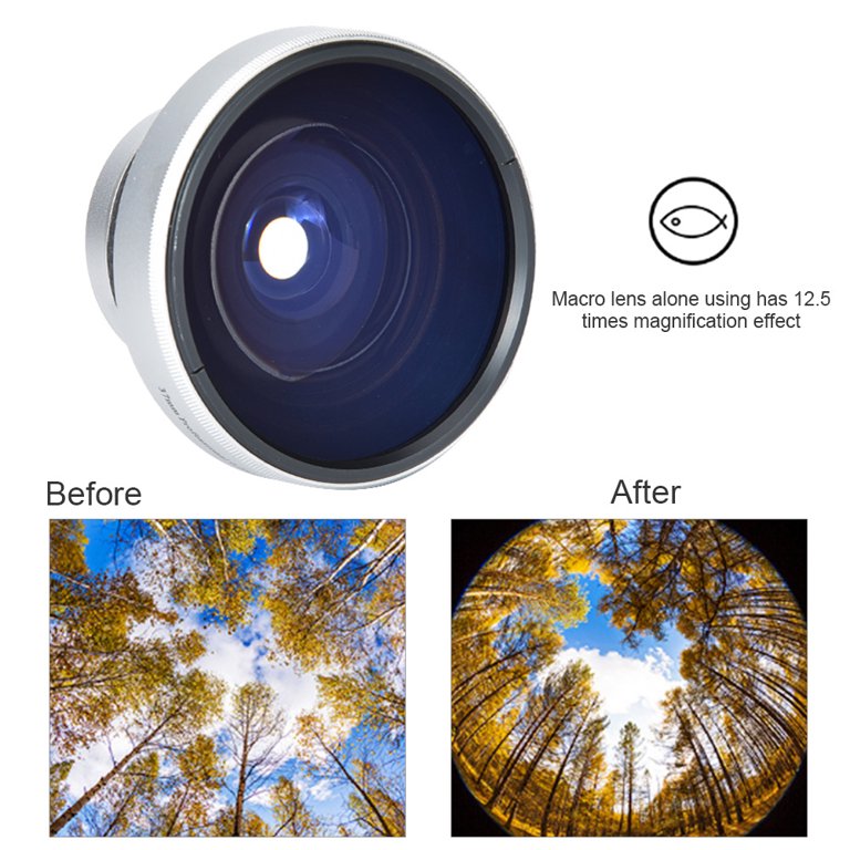 37mm 0.25X Fisheye Lens, Waterproof Silver Camera Mount, For