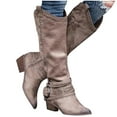 thumbnail image 4 of Miluxas Women's Cowboy Boots Mid Calf Cowgirl Boots Embroidery Stitched Square Toe Western Boots Beige 6.5(38), 4 of 4