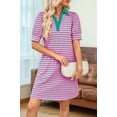 thumbnail image 5 of Women'S Summer Casual Striped V Neck Short Sleeve Flowy A Line Mini Dresses Pink Green XXL, 5 of 8