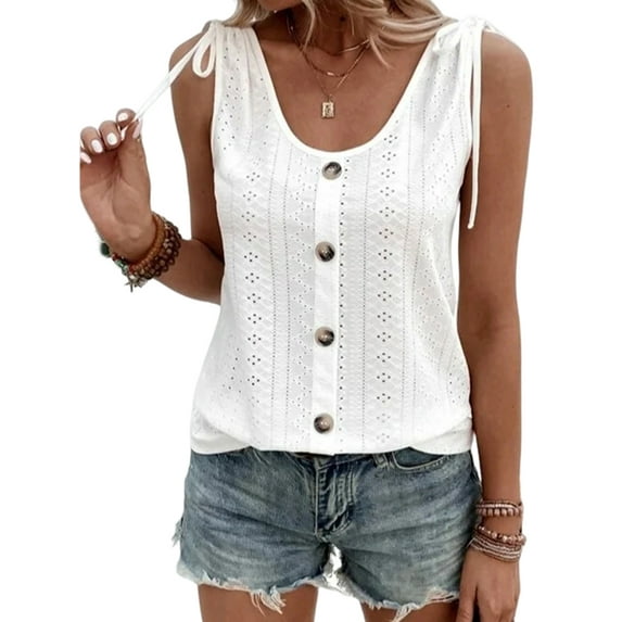 Yolossia Womens Floral Jacquard Knit Sleeveless Tank Summer Buttons Blouse Tops