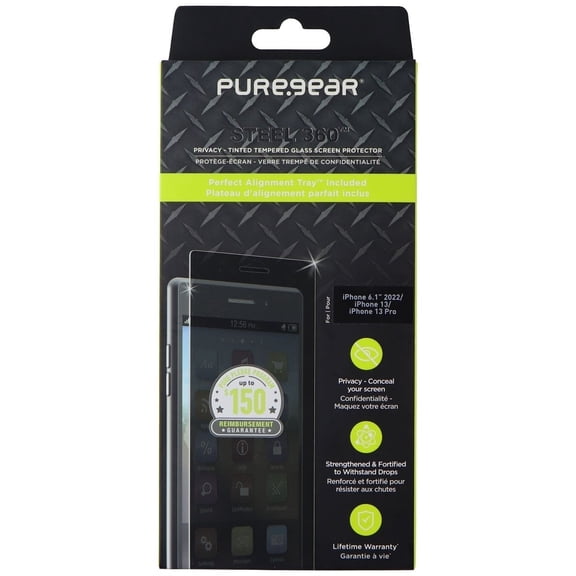 PureGear Steel 360 Privacy Tinted Tempered Glass for iPhone 14 / 13 / 13 Pro