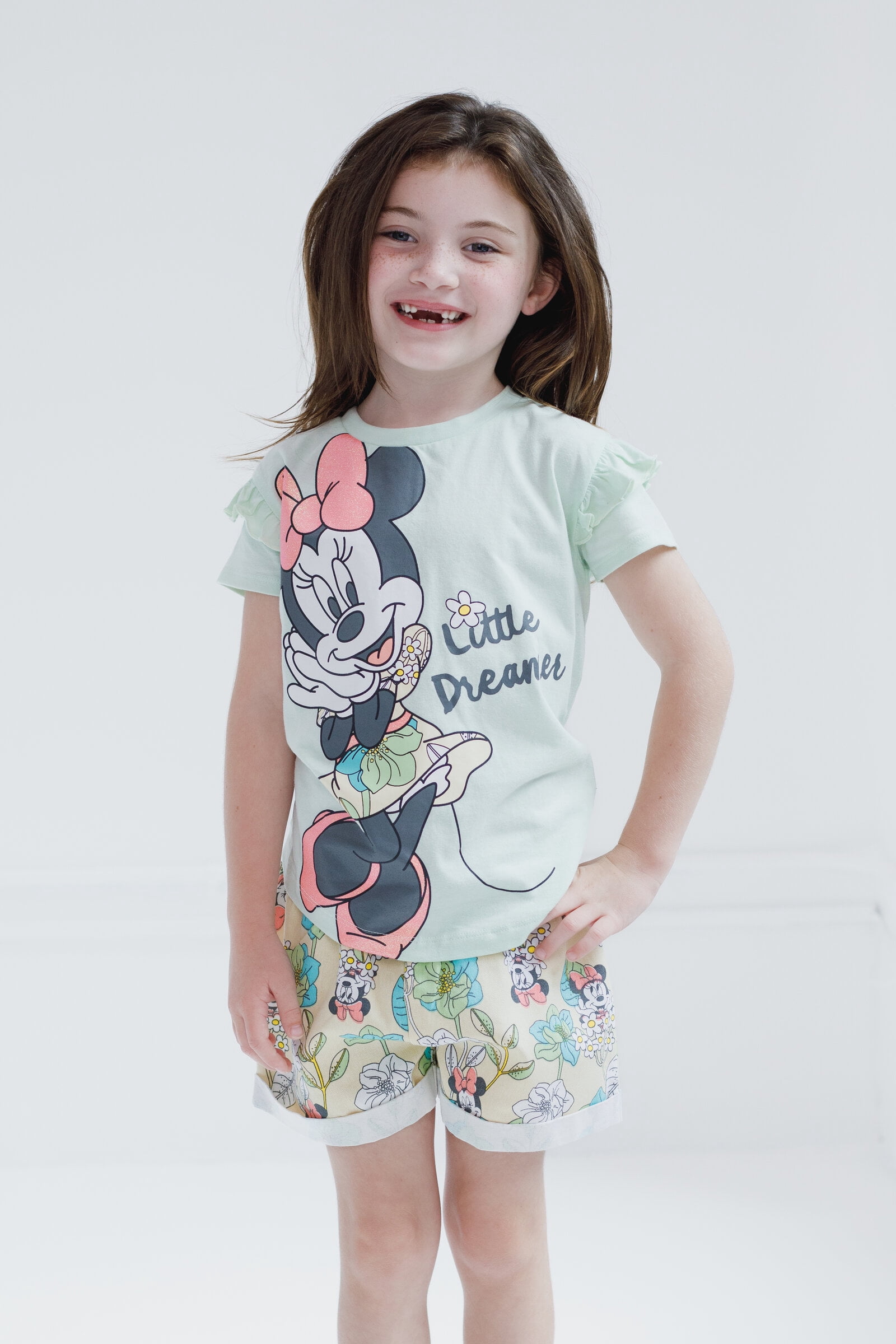 Disney Minnie Mouse Little Girls' 2-Piece Tee and Shorts Set Minnie Green Yellow