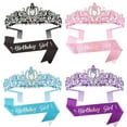 thumbnail image 4 of FENOHREFE 2pcs Birthday Party Crystal Rhinestones Tiaras Headband and Sash Set Fashion Hair Accessories for Women and Girls, 4 of 7